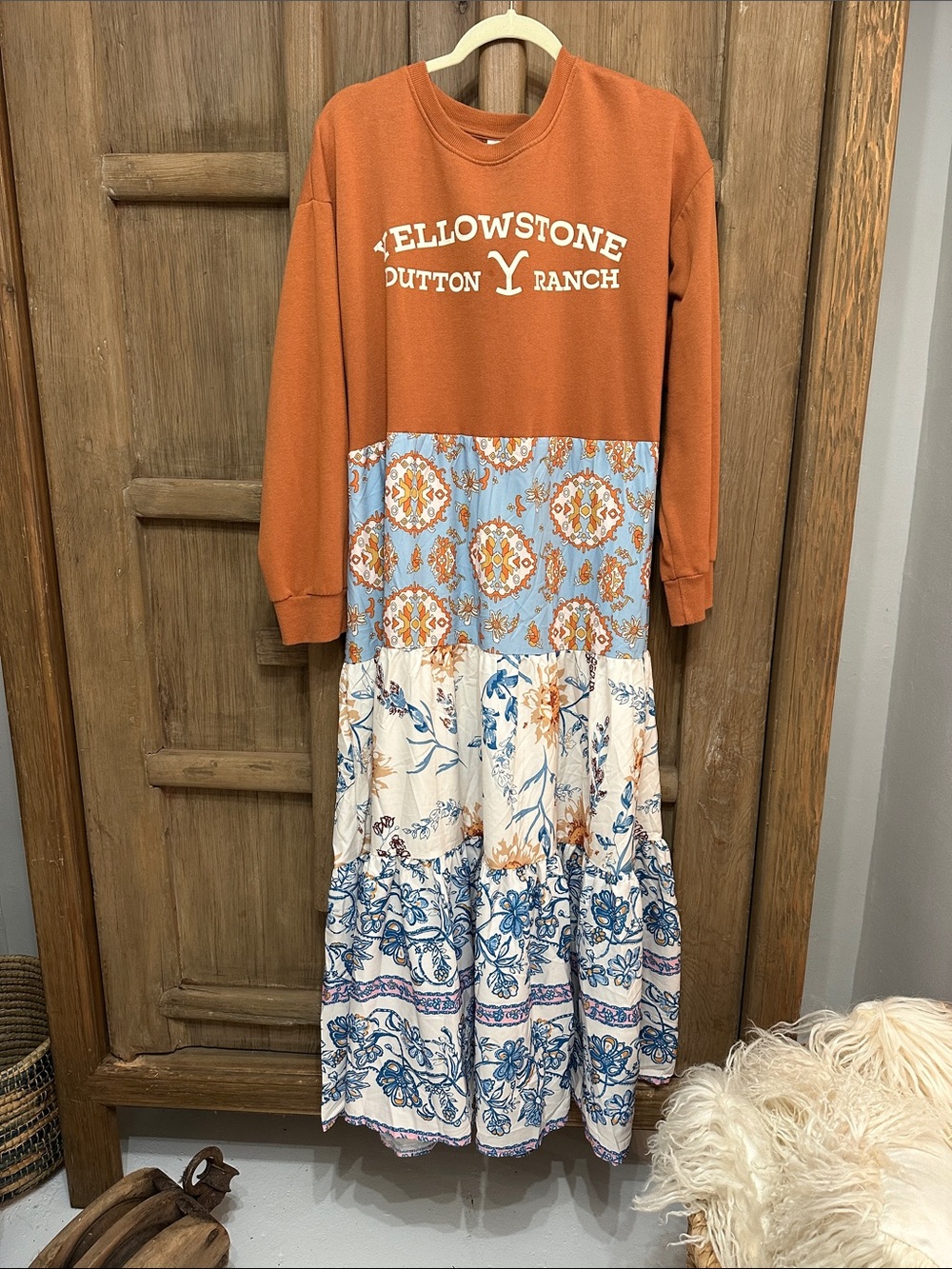 Upcycle Yellowstone cowgirl Dress with free people dupe dress bottom